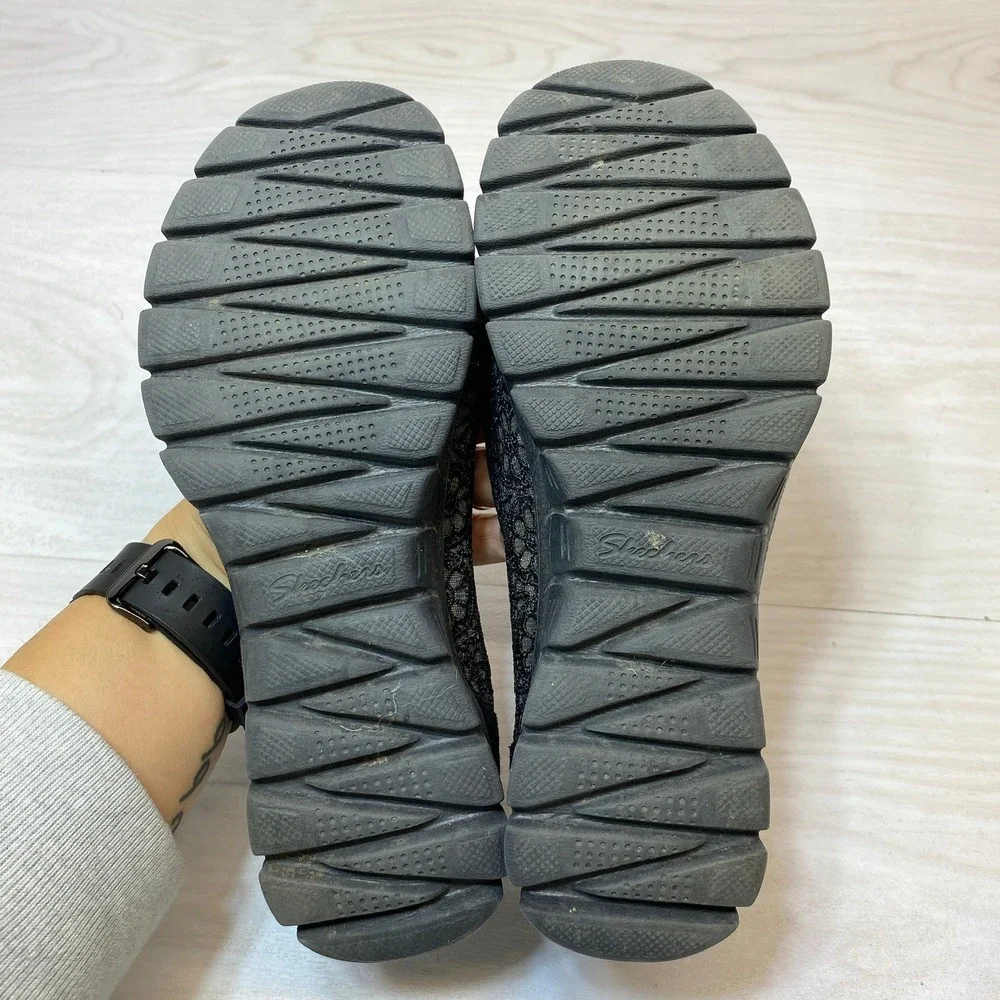 Skechers Womens 6 Ballet Flat Lace Mesh Black Slip On Cooled Memory Foam Shoe